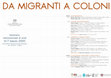 Research paper thumbnail of Da migranti a coloni. Seminario di studi (Cagliari 6-7 marzo 2020)