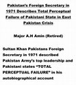 Pakistan’s Foreign Secretary in 1971 Describes Total Perceptual Failure of Pakistani State in East Pakistan Crisis Cover Page