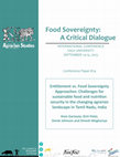 Research paper thumbnail of Entitlement vs. Food Sovereignty Approaches: Challenges for sustainable food and nutrition security in the changing agrarian landscape in Tamil Nadu, India