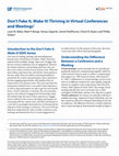 Don’t Fake It, Make It! Thriving in Virtual Conferences and Meetings Cover Page