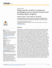 Research paper thumbnail of Species-specific variation in nesting and postfledging resource selection for two forest breeding migrant songbirds