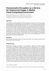 Research paper thumbnail of Homomorphic Encryption as a Service for Outsourced Images in Mobile Cloud Computing Environment