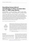 Research paper thumbnail of Quantifying human-induced eutrophication in Swiss mountain lakes since AD 1800 using diatoms