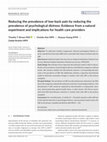 Research paper thumbnail of Reducing the prevalence of low‐back pain by reducing the prevalence of psychological distress: Evidence from a natural experiment and implications for health care providers