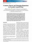 Research paper thumbnail of Common Threats and Managing Reputation in Executive Search Firms