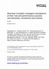 Research paper thumbnail of Business Incubator Managers’ Perceptions of their Role and Performance Success: Role Demands, Constraints, and Choices