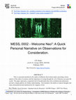 MESSr 0002 -Welcome Neo: A Quick Personal Narrative on Observations for Consideration, by JD Kines Cover Page