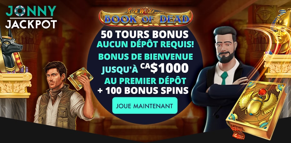 Bonus sans dépôt avec Jonny Jackpot - 50 Tours gratuits pour Book of Dead