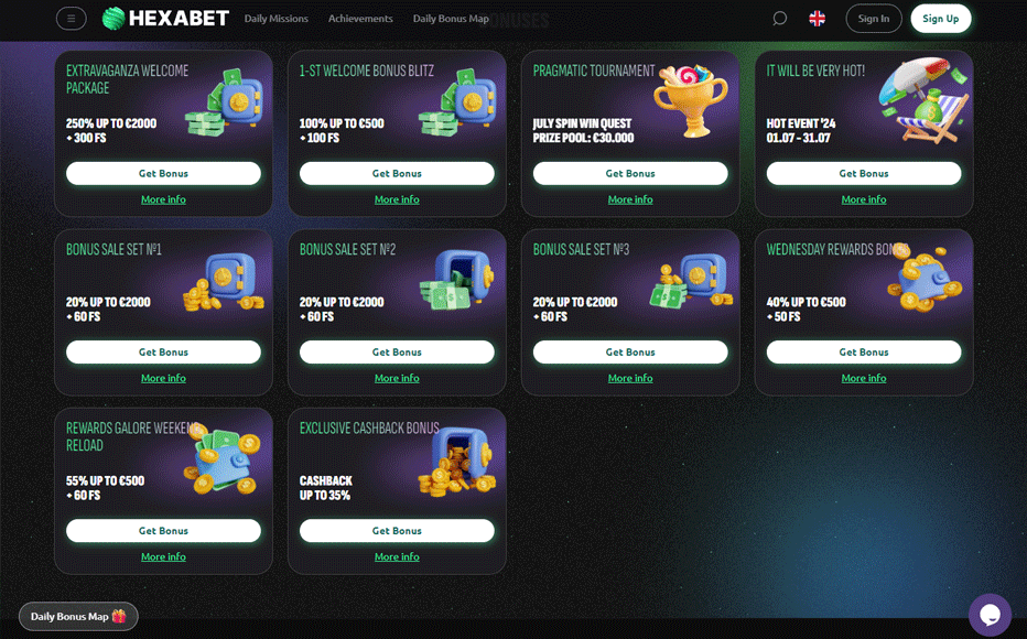 Hexabet bonus offers – plenty to choose from every week!