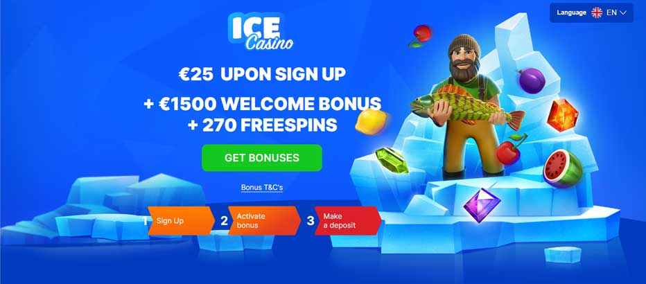 €10 - 25€ No Deposit Bonus at Ice Casino (minimum)