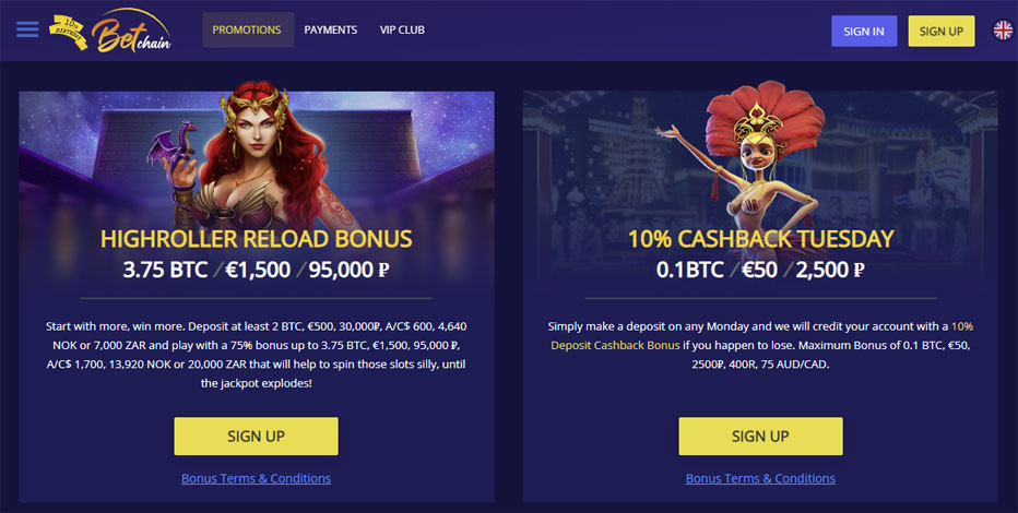 reload bonus betchain casino