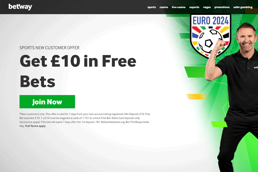 UK sports betting promotion - £10 in free bets at Betway