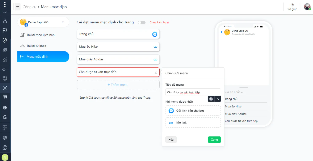 SAPO GO] Ra mắt tính năng Chatbot hỗ trợ bán hàng hiệu quả trên kênh Social