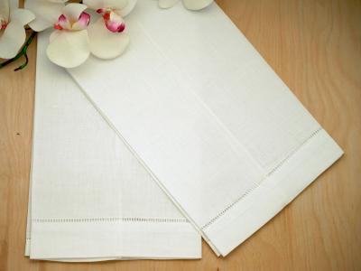 Set of 4 Ivory Linen Hand Towels with Hemstitched Edges