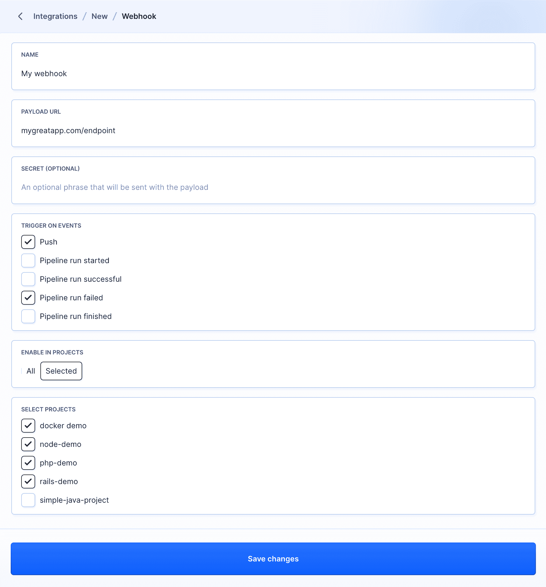 Webhook configuration