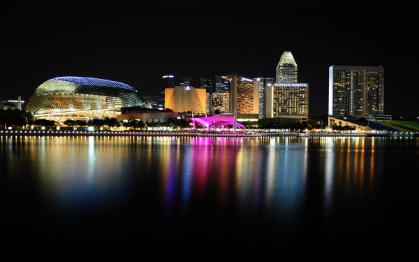 stad,stadsbild,natt,reflexion,horisont,skyskrapa