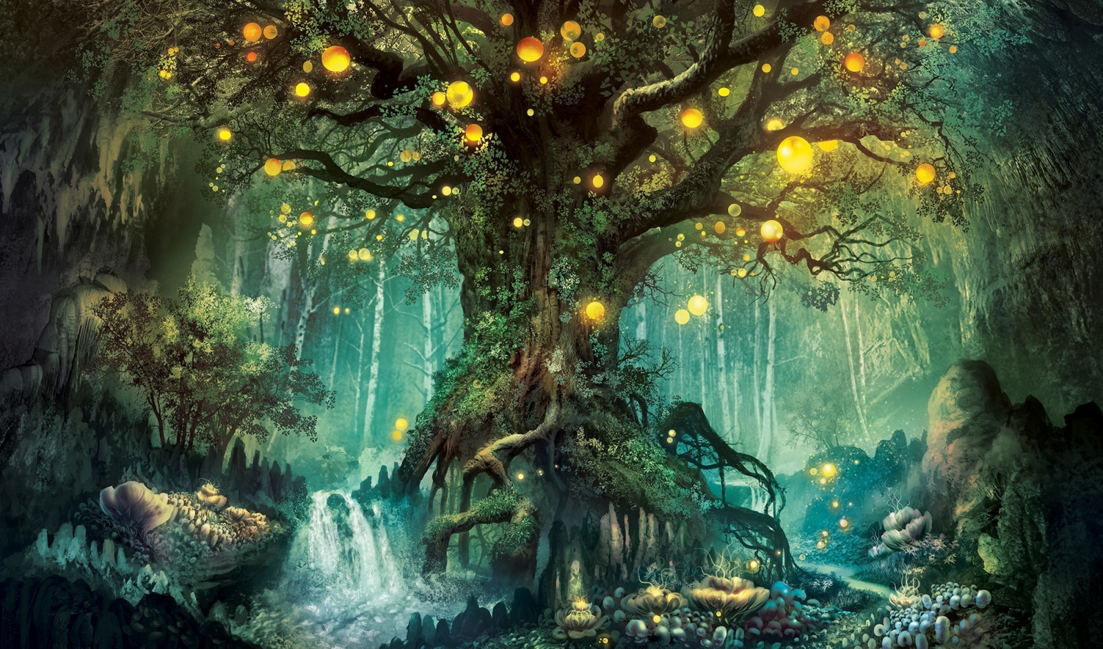 trees, forest, fantasy art, cave, jungle, mythology, swamp, screenshot, habitat, natural environment, computer wallpaper