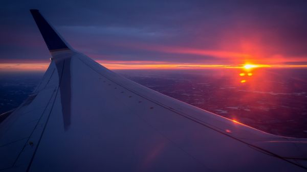 luce del sole, tramonto, riflessione, cielo, veicolo, aereo