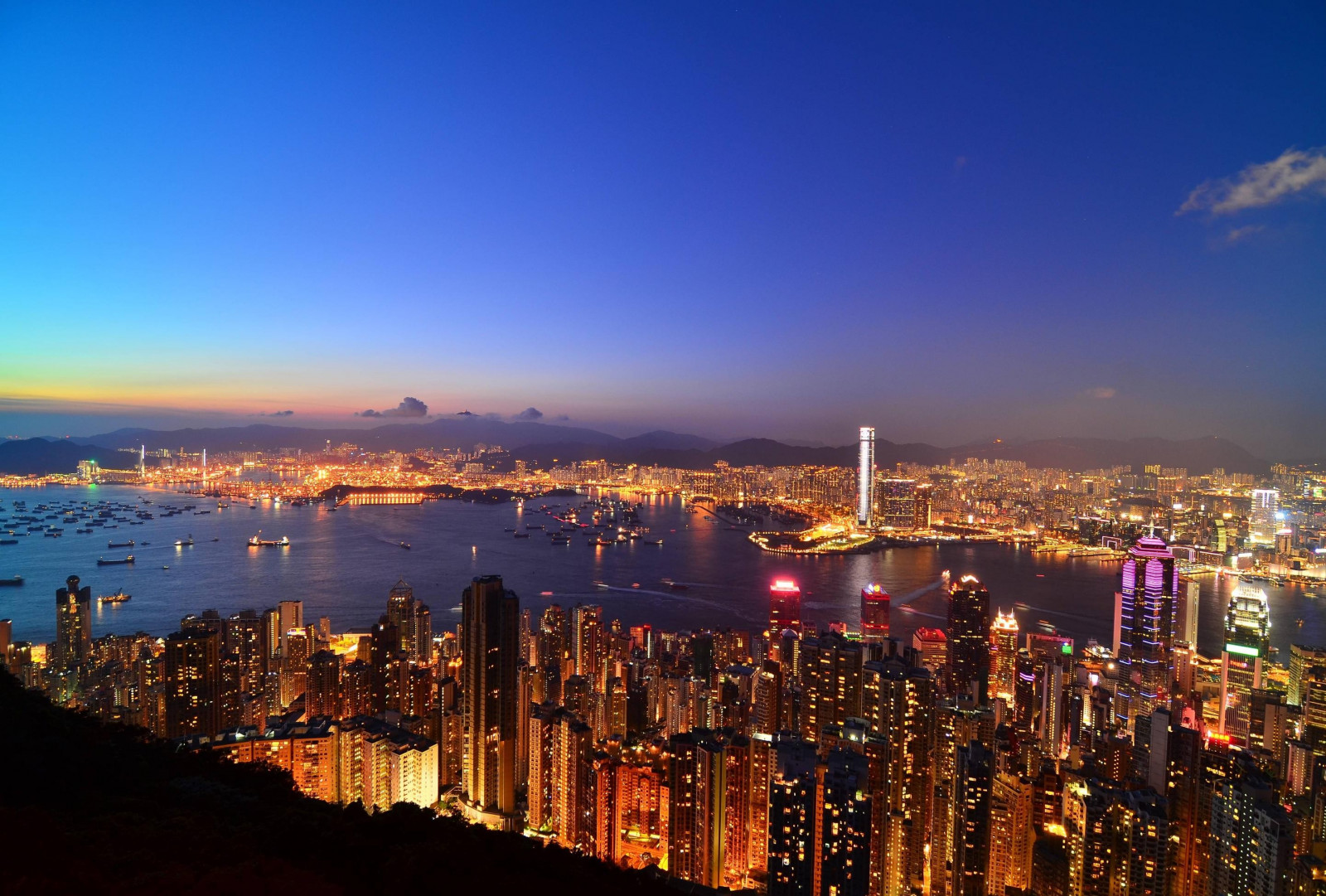 Sonnenuntergang, Stadt, Stadtbild, Hongkong, Nacht-, Skyline, Wolkenkratzer, Abend, Horizont, Panorama, Dämmerung, Metropole, Innenstadt, Dämmerung, Wahrzeichen, Stadtgebiet, Metropolregion, menschliche Siedlung