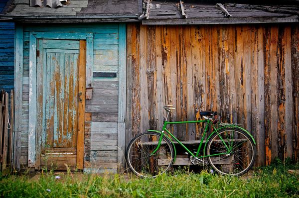 madera, casa, ventana, bicicleta, pared, verde