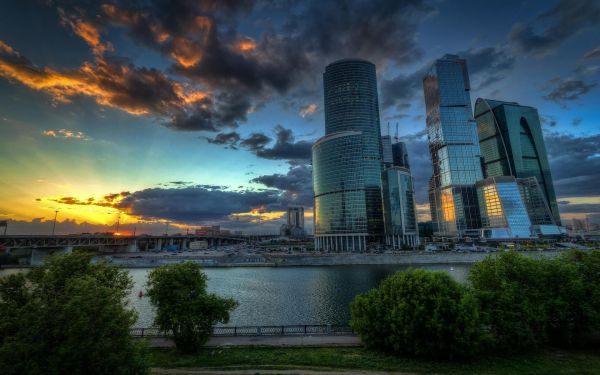 sunset,city,cityscape,water,reflection,sky