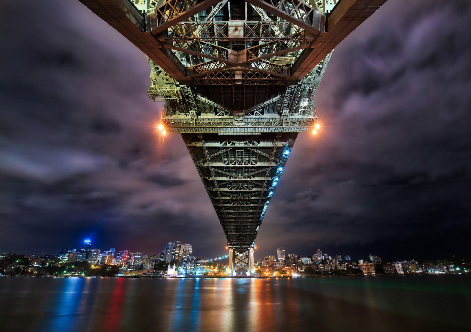 stad, brug, nacht