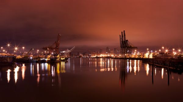 solnedgång,stad,stadsbild,natt,vatten,strand