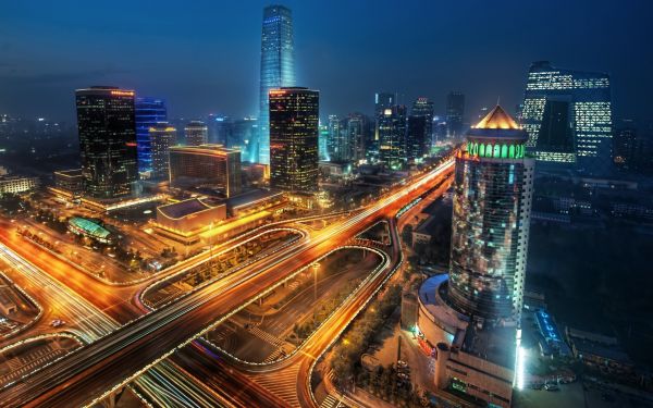 ville, Paysage urbain, nuit, Horizon, Gratte-ciel, Chine