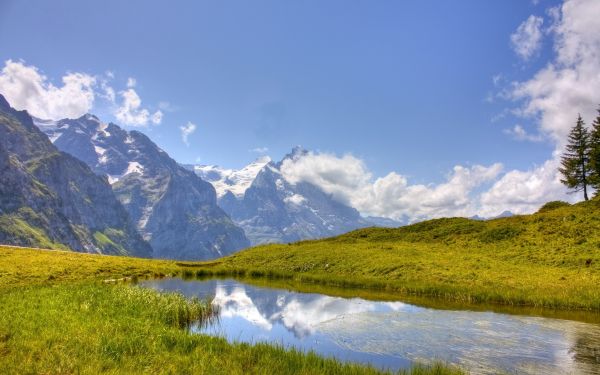 landskap, høyde, innsjø, natur, speilbilde, fjord