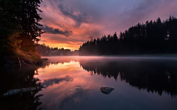 lumière du soleil,le coucher du soleil,nuit,la nature,réflexion,Lac