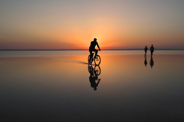 Güneş ışığı, gün batımı, deniz, doğa, bisiklet, Yansıma