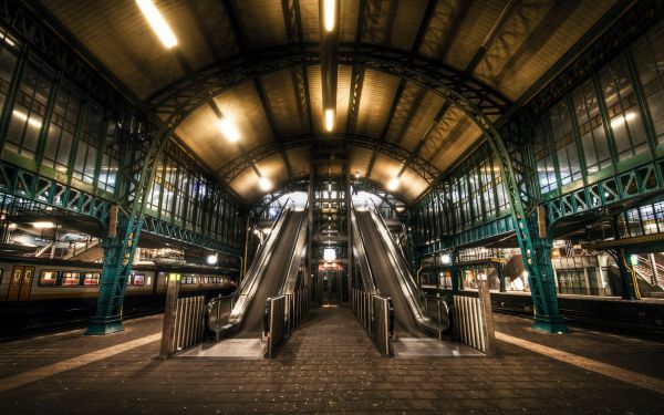 Stadt, Nacht-, Gebäude, Bahnhof, Transport, Symmetrie