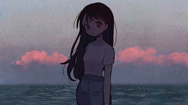 アニメの女の子,雲