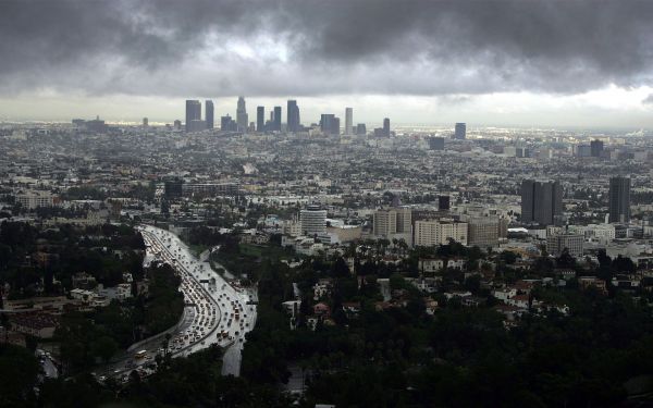 Miasto, Pejzaż miejski, sylwetka na tle nieba, drapacz chmur, Los Angeles, fotografia