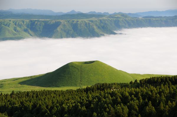 日本,風景,丘,湖,自然,フィールド