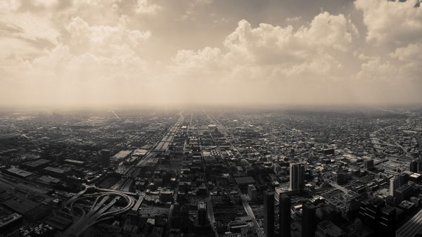 monocromo, città, paesaggio urbano, cielo, fotografia, orizzonte