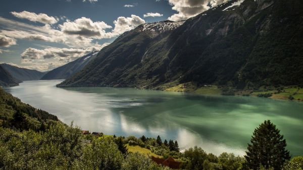 maisema, vuoret, järvi, vesi, luonto, heijastus