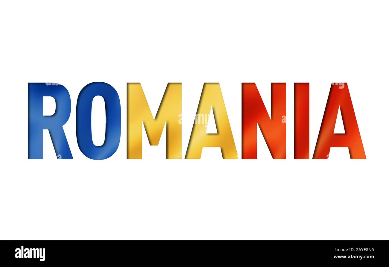 romanian flag text font Stock Photo