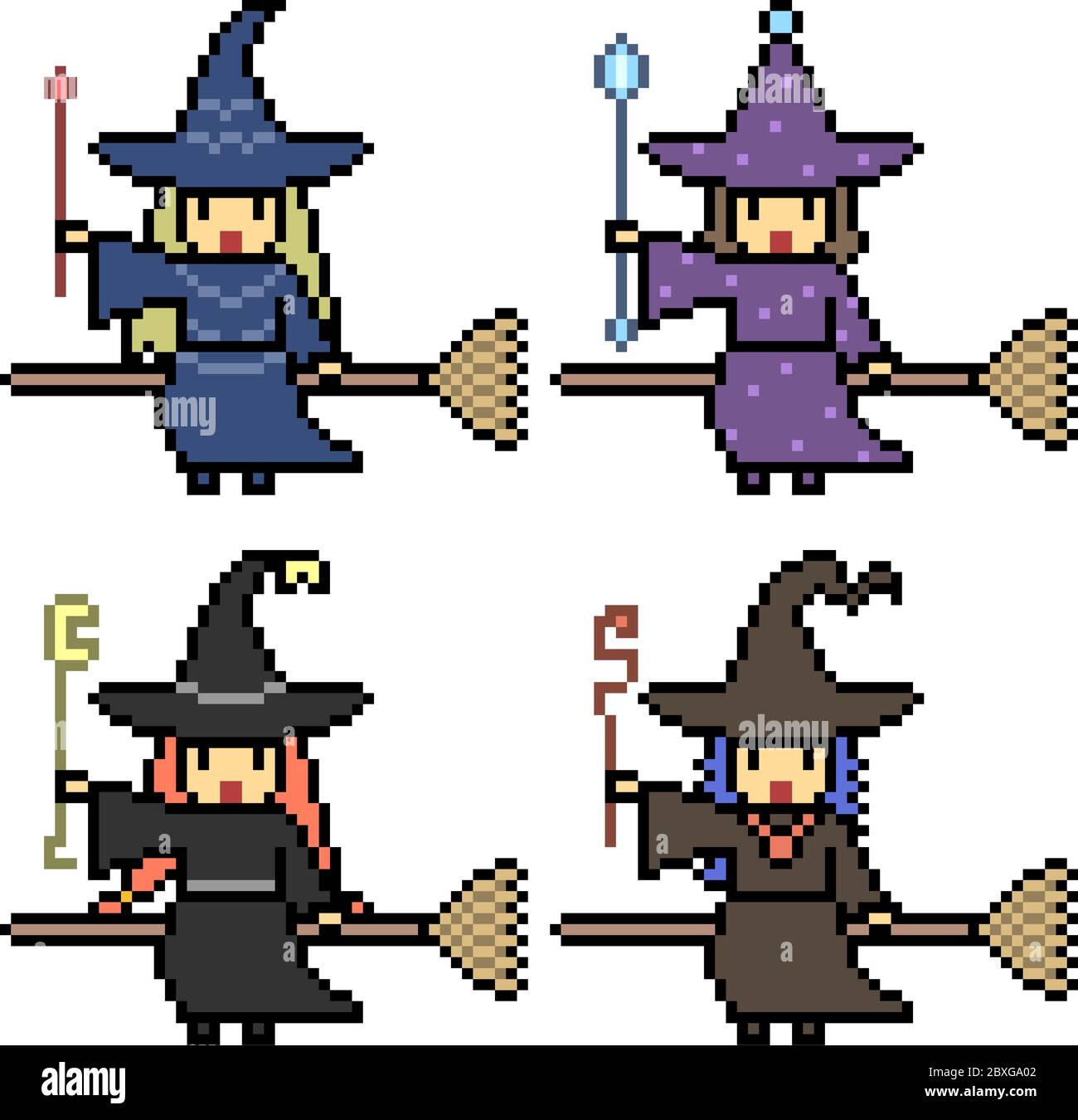 vector pixel art witch set Stock Vector