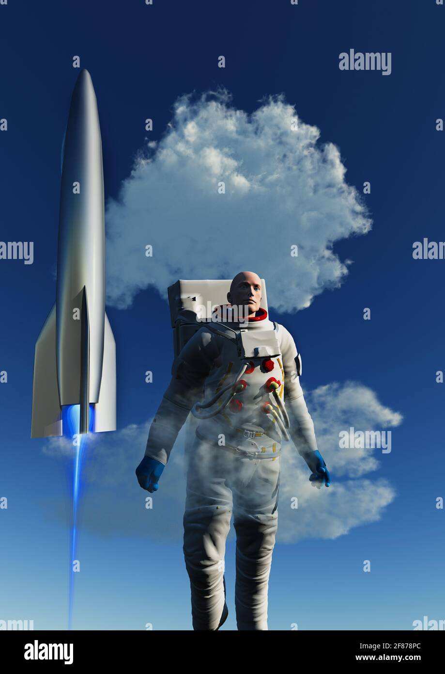 Astronaut & Rocket Stock Photo