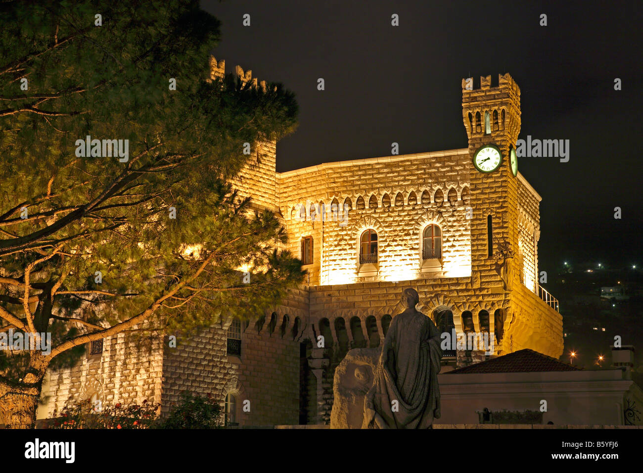 Monaco Royal Palace at night Stock Photo