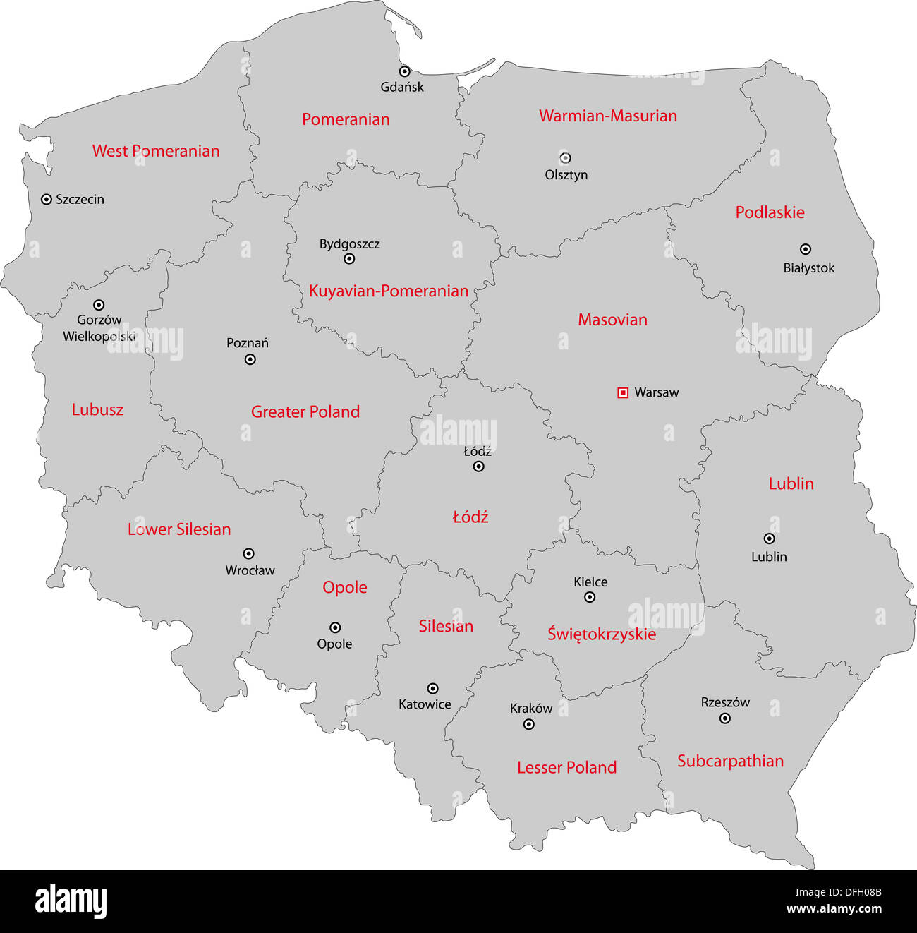 Grey Poland map Stock Photo