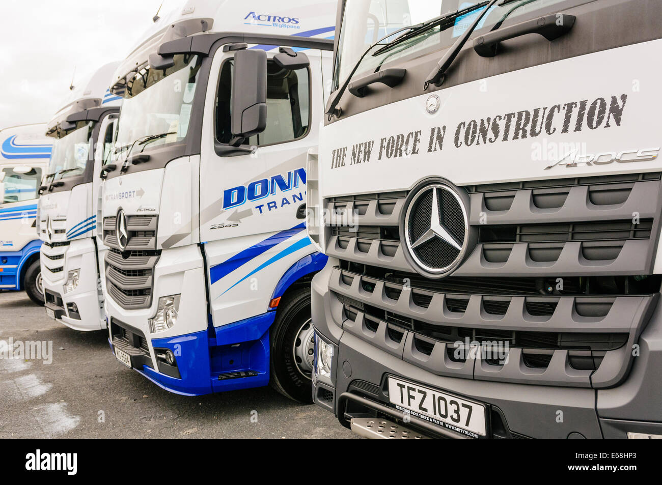 Line of lorries parked up Stock Photo