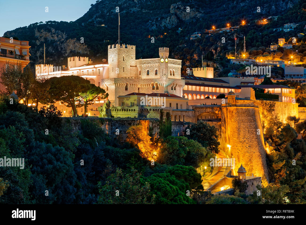 Monaco, Royal Palace at dusk Stock Photo