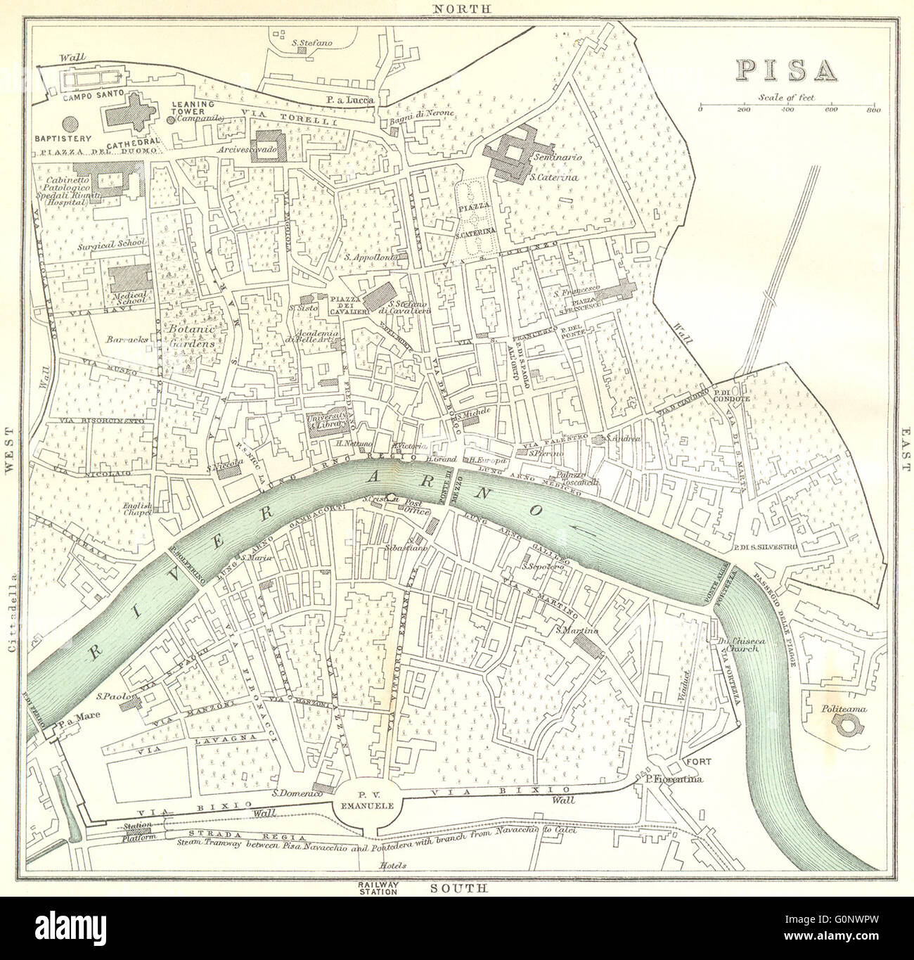 ITALY: Pisa, 1913 antique map Stock Photo