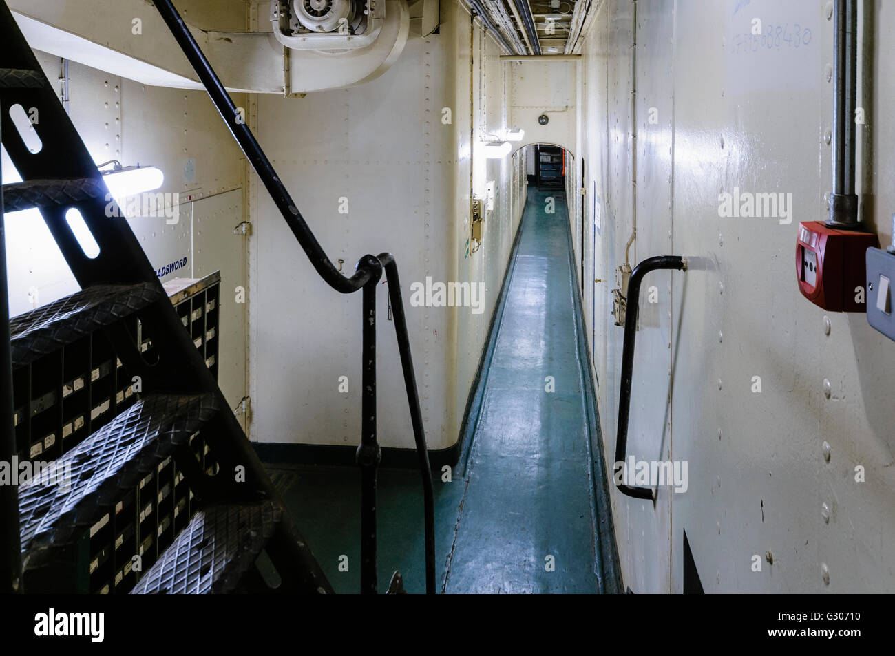 Corridor inside a large ship. Stock Photo