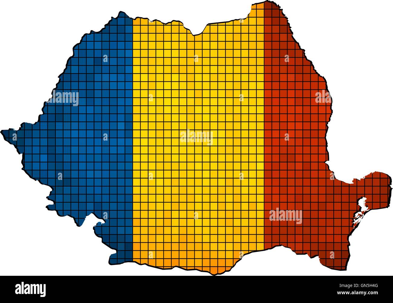 Romania map with flag inside Stock Vector