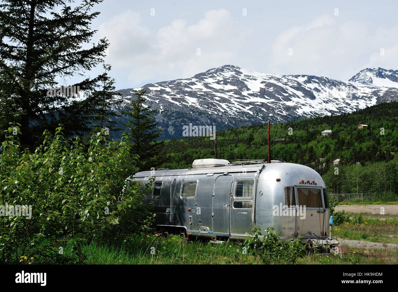 rv home in Alaska background Stock Photo