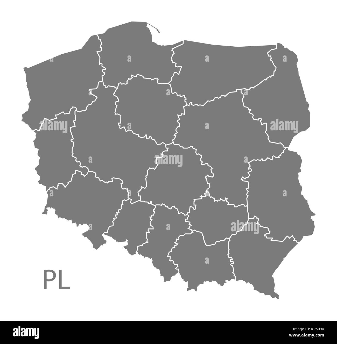 Poland Map with regions grey Stock Photo