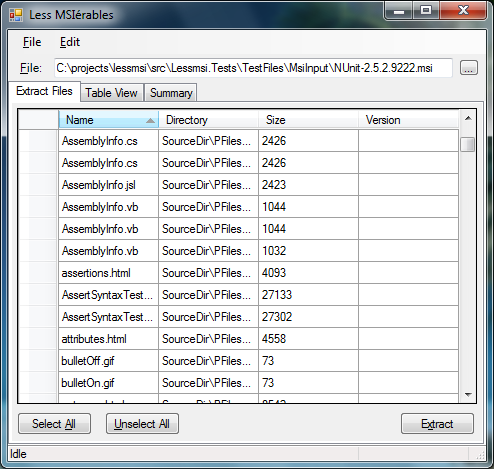 lessmsi Files Tab screenshot